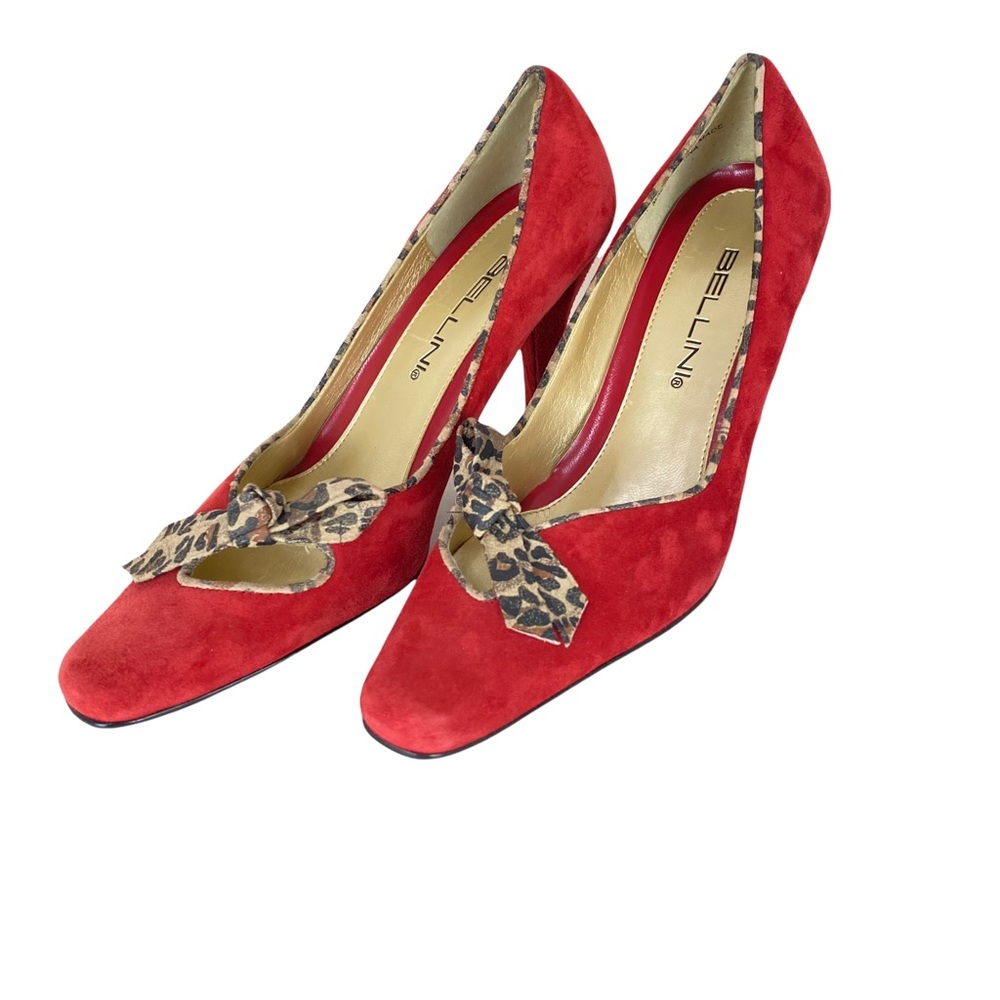 Bellini Suede and Leopard Print Heels. Size 6M. Color: orange, beige and brown